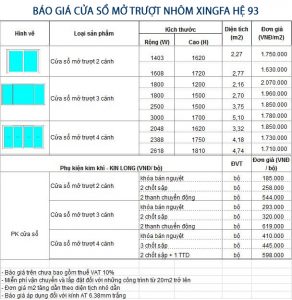 báo giá cửa sổ mở trượt nhôm xingfa hệ 93